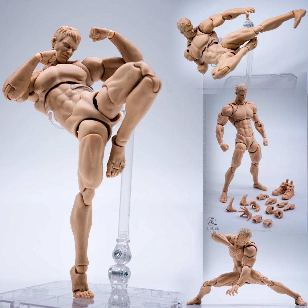 Wind Toys 1/12 Super Flexible Male Muscle Strong Joint Body Doll 16cm Man Action Figure Model with Head Sculpt 7Pair Hands