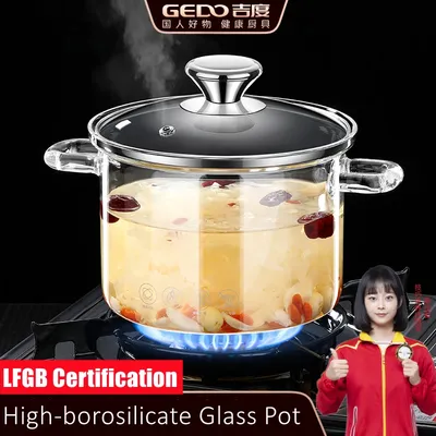 LFGB Certificated High-borosilicate Glass Pot -20℃~150℃ Resistant Ultra Thick Stewing Pot Transparent Cooker for Family Kitchen