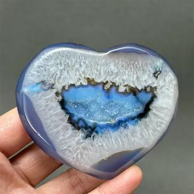 Natural Blue Agate Geode Heart Shaped Agate Reiki Healing Spiritual Meditation Prayer Witchcraft Home Decor Birthday Gift