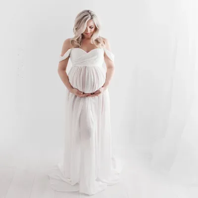 Maternity Dresses for Photo Shoot Off ShouldeShort Sleeve Mesh Sheer Split Long PregnancyDress Women Maternity Clothes