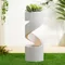Outdoor Water Fountain with LED Light, Spiral Tiered Water Fountain Outdoor with Stone Planter, Modern Curved Waterfalls Featur