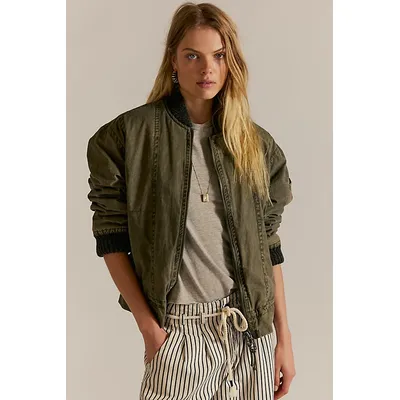 We The Free Jax Washed Bomber Jacket at Free People in Olive, Size: Medium