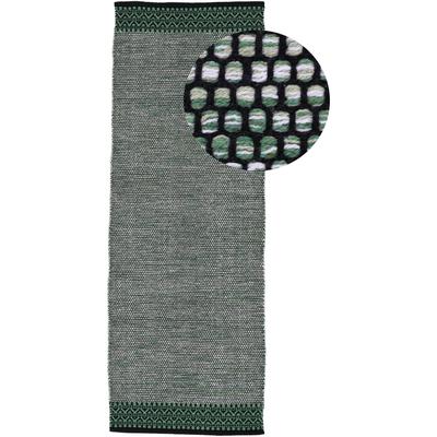 Teppich CARPETFINE "Kelim Mia, auch als Läufer erhältlich", grün, B:75cm H:6mm L:200cm, Baumwolle, Teppiche, handgewebt, Baumwolle, Wendeteppich, Fleckerl, Bordüre, Wohnzimmer Image