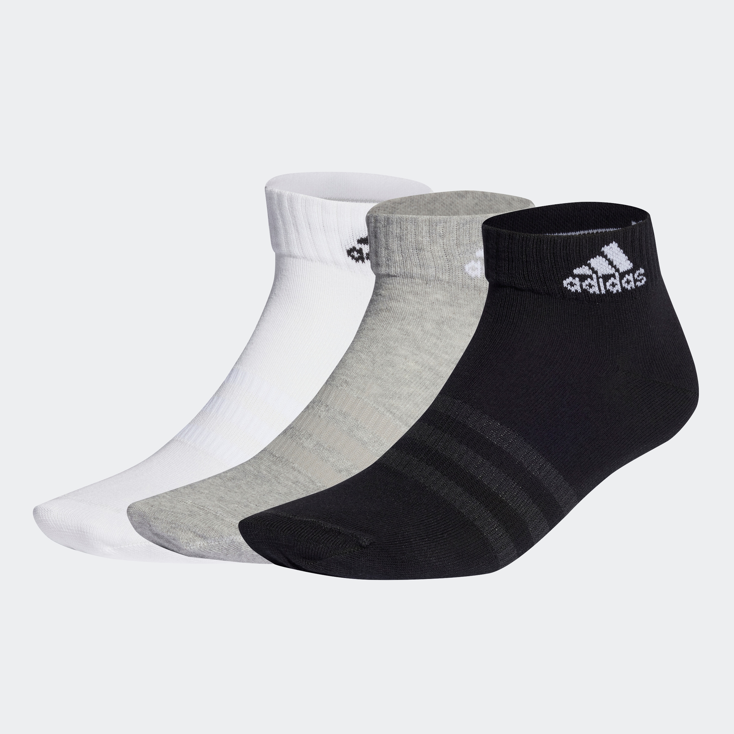 Funktionssocken ADIDAS PERFORMANCE "THIN AND LIGHT ANKLE SOCKEN, 3 PAAR", Herren, Gr. L (43/45), blau (medium grau heather, weiß, schwarz), Obermaterial: 51% Baumwolle, 46% Polyester, 2% Elasthan, 1% sonstige Fasern, Socken