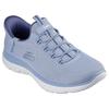 Slip-On Sneaker SKECHERS "SUMMITS", Damen, Gr. 39, blau (graublau), Textil, sportlich, Schuhe, Freizeitschuh mit Slip-ins
