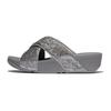 Pantolette FITFLOP "LULU CRINKLED SHIMMER", Damen, Gr. 40, silber (silberfarben, grau), Synthetik, Textil, Glitzer, modisch, Schuhe, Slides, Badeschuh, Abendmode mit Glitter