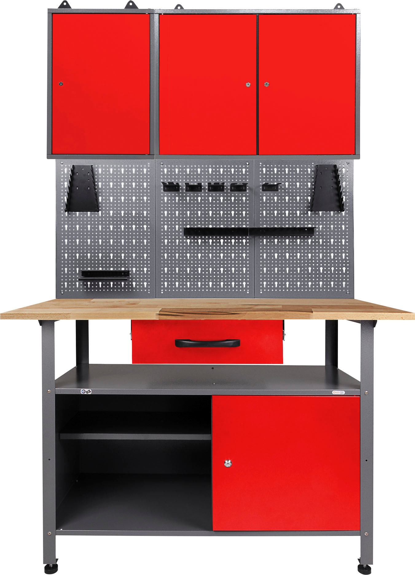 Werkstatt-Set ONDIS24, rot (anthrazit, rot), B:120cm H:205cm T:60cm, Metall, Werkbänke, 120 cm