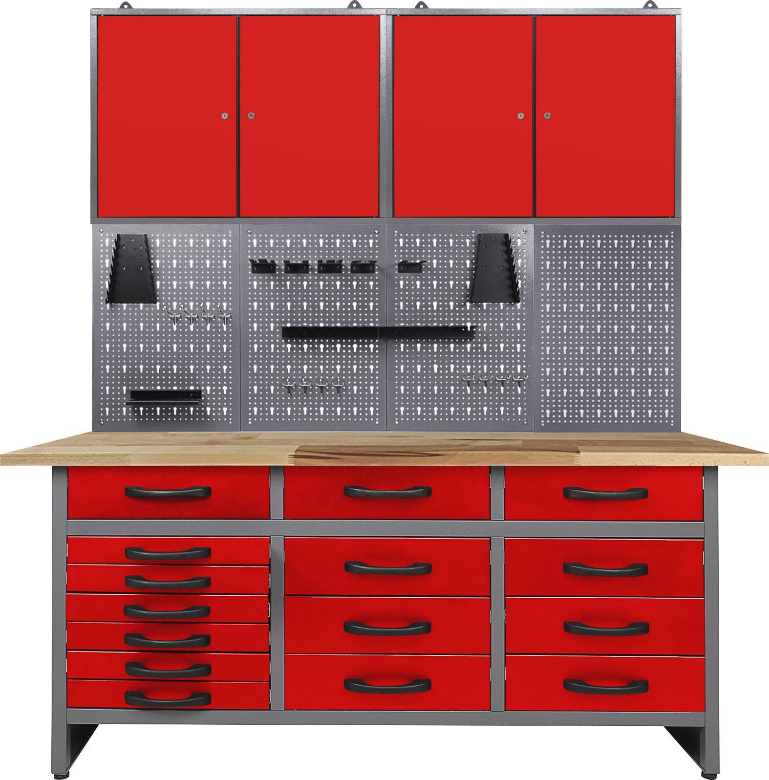 Werkstatt-Set ONDIS24, rot (anthrazit, rot), B:160cm H:205cm T:60cm, Edelstahl, Werkbänke, 160 cm