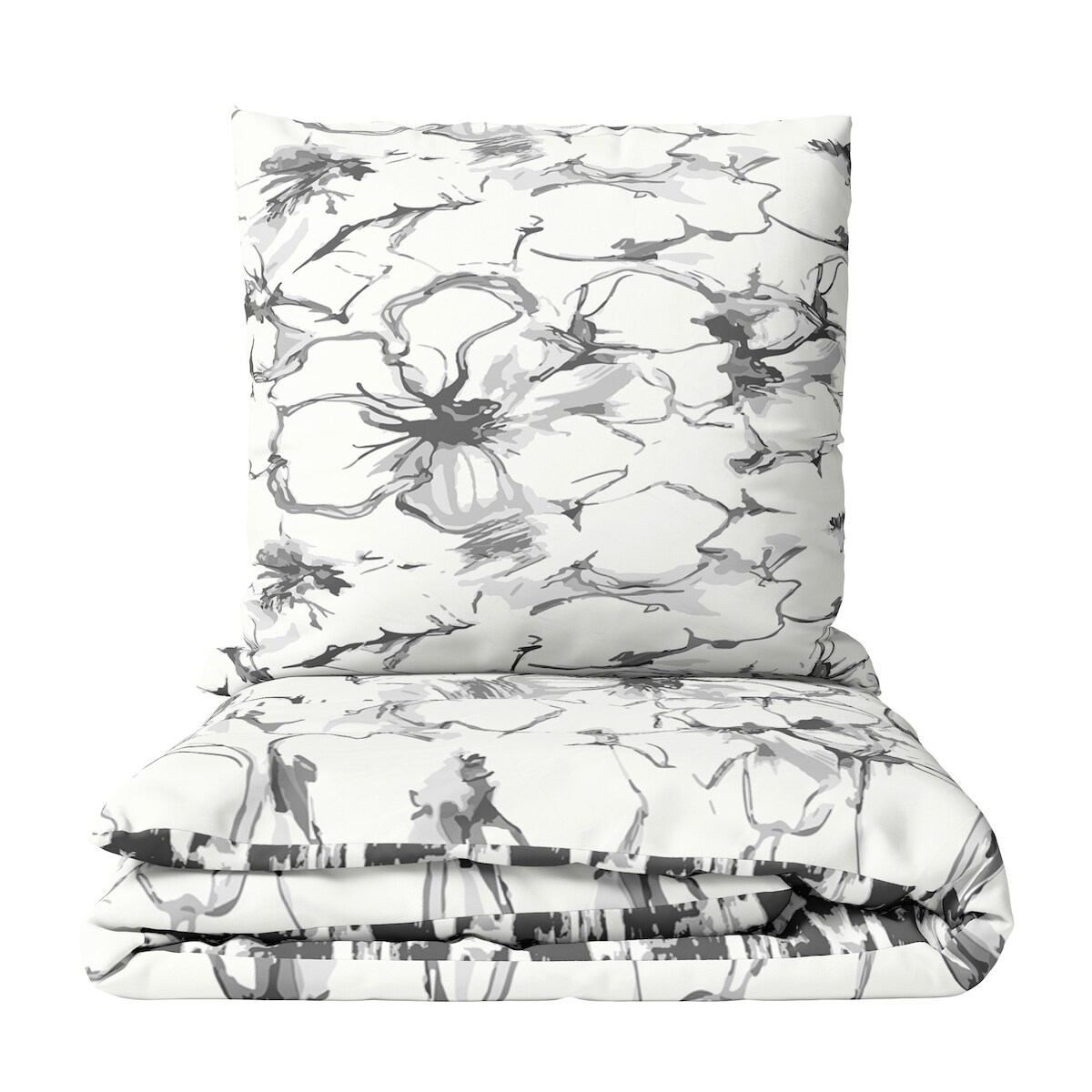 Leonado Vicenti Bettwäsche Baumwolle Renforcé 155x220 cm Set Weiß Grau Anthrazit Blumendesign Wendeseite Meliert mit Reißverschluss Image