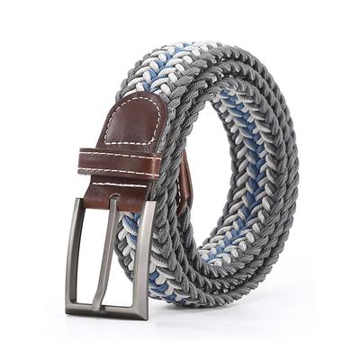 Men's Stretch Woven Braided Belt with Multicolor Polyester Weave – Casual Elastic Belt with Leather Tip for Jeans, Golf Everyday Wear