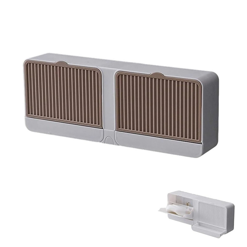 Wall-Mounted Soap Holder Dust-Proof Adhesive Bar Soap Dish with Hooks Plastic Soaps Box Tray for Bathrooms, Showers and Kitchens