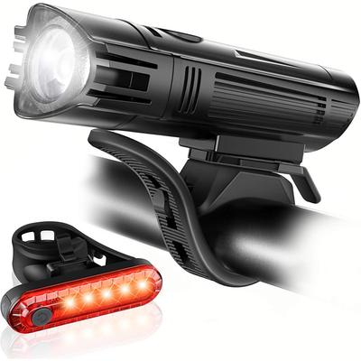 Ultra Bright USB Rechargeable Bike Light Set, Powerful Bicycle Front Headlight and Back Taillight, 4 Light Modes, Easy to Install for Men Women Kids Road Mountain Cycling Black