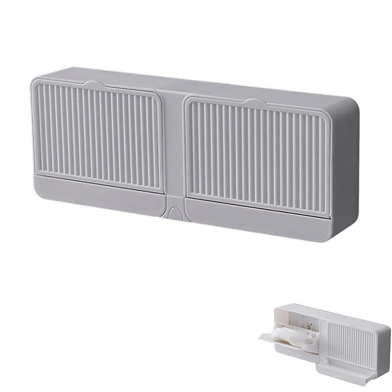 Wall-Mounted Soap Holder Dust-Proof Adhesive Bar Soap Dish with Hooks Plastic Soaps Box Tray for Bathrooms, Showers and Kitchens