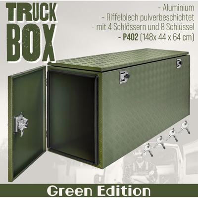 Deichselbox Grün Werkzeugkasten Truckbox Alu Box Anhänger Kiste mit Deckel Abschließbar Alubox Image