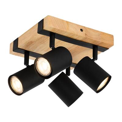 Deckenleuchte schwarz mit Holz 4-flammig verstellbar rechteckig - Jeana Image