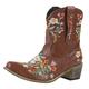 Vintage Ethnic Cowboys Boots For Women Bohemian Retro Flower Embroidered Pointed Toe Leather Western Cowgirls Boots Cute Chunky Mid Heels Wide Mid Calf Booties For Ladies Dressy (a-Brown, 7)