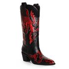ANN CREEK Womens Cowboy Boots Pull on Cowgirl Boots for Women Mid Calf Two Tones Knee High Western Boots Dressy Pointed Toe Chunky Heel Patchwork Design, Black/Red, 8 UK