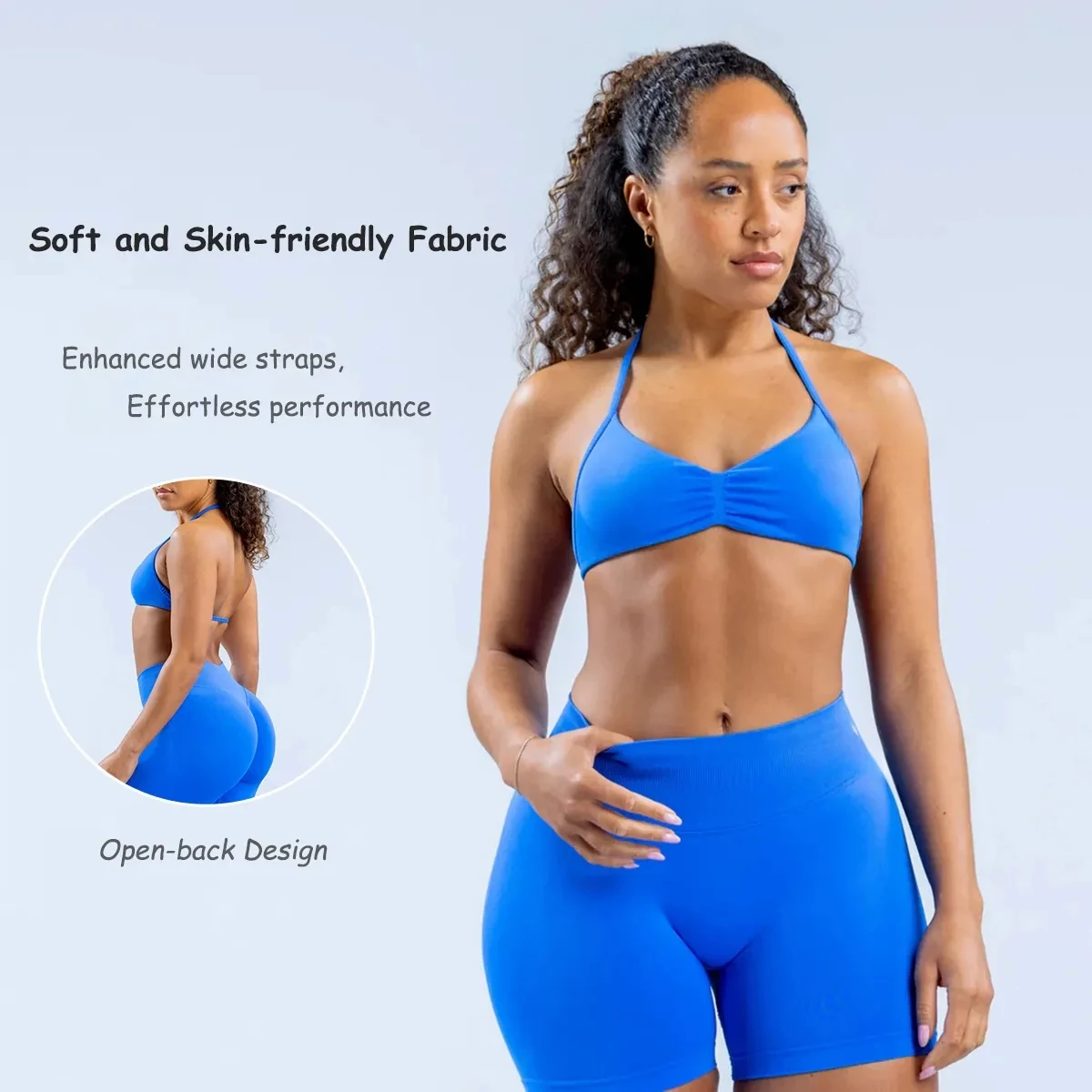 Brandneues rückenfreies Sport-Falt-BH-Set für das Fitnessstudio der Frauen, eng anliegende farbige Shorts, 2-teiliges Workout-Set, Yoga-Set