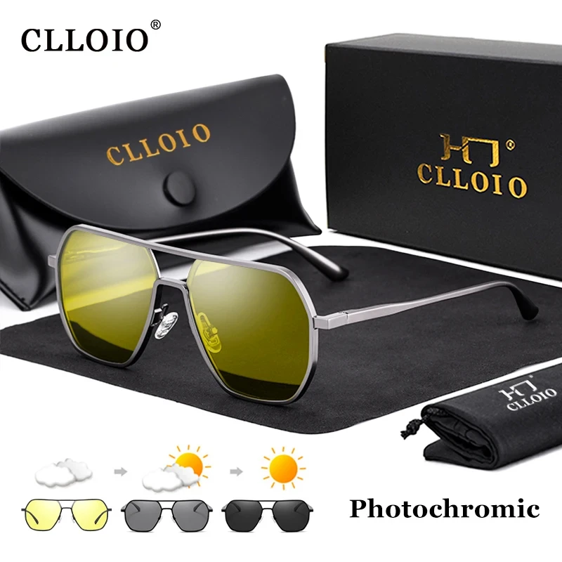 CLLOIO Anti-Glare Tag Nacht Vision Gläser Männer Frauen Polarisierte Fahren Sonnenbrille Quadratische Aluminium Photochrome Sonnenbrille UV400 Image