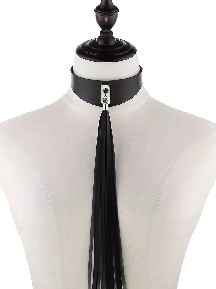 Gothic Punk Schwarz Pu Leder Sexy Kragen, Damen Täglich Urlaub Party Kostüm, Halloween Quaste Kragen Geschenk Image