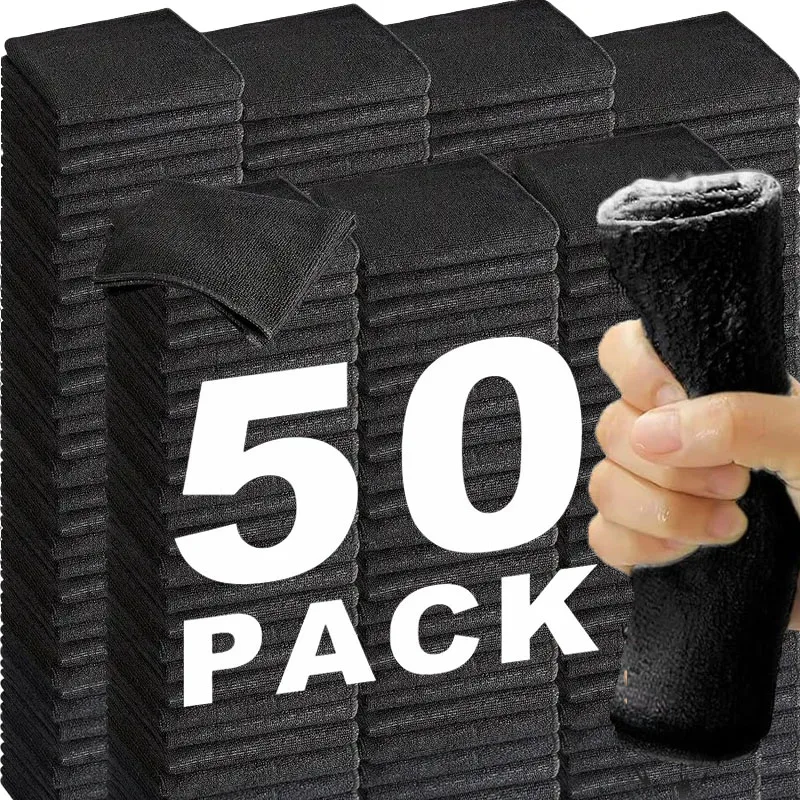 1/50pcs Black Microfiber Cleaning Cloth Absorbent Towel for Wash Car Housework Clean Kitchen Cleaning Rags Household Clean Tools
