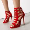 2025 neue Luxus Sandalen Wildleder Zipper Sexy Fashion Runway Bühne High Heels Sommer Neue Römischen Stil Party Frauen Schuhe Große größe 45