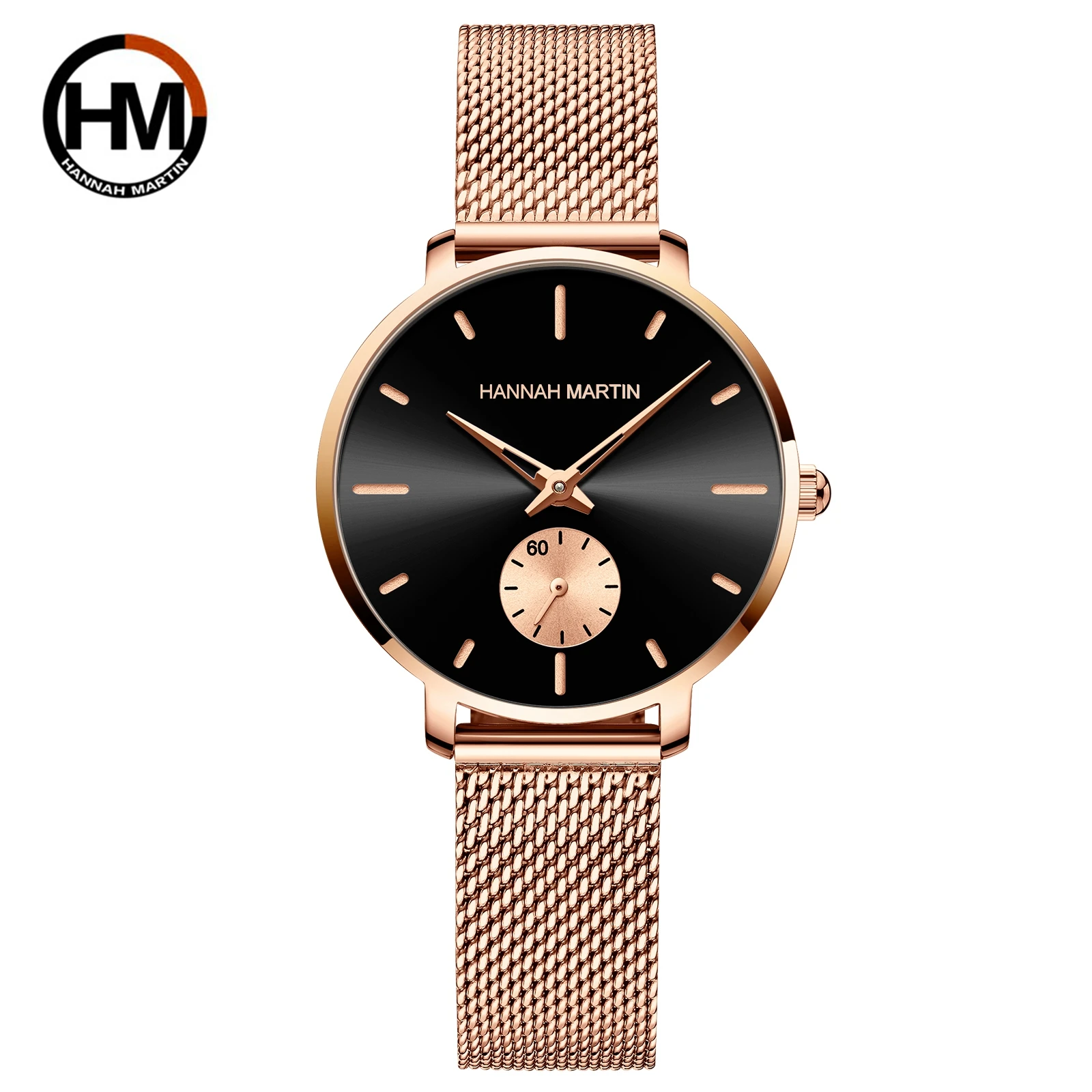 HANNAH MARTIN Marke Frauen Uhr Rose Gold Zifferblatt 33mm Edelstahl Mesh-Armband Casual Mode Dropshipping Quarz Frauen Uhren