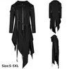 Neue männer Punk Stil Unregelmäßige Graben Mäntel Schwarz Gothic Lange Mit Kapuze Jacken Halloween Mann Cosplay Kostüm Große Größe S-5XL