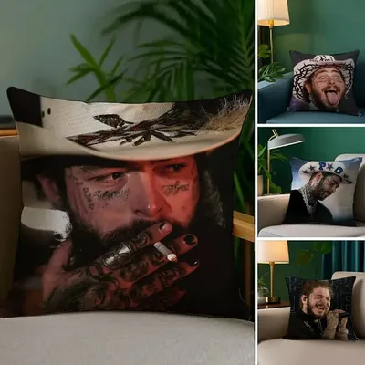 Rapper P-Post M-Malone Kissenbezug, Plüschstoff, weicher doppelseitiger Druck, Sofa-Kissenbezug, Überwurf-Kissenbezüge Image