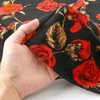 1 m/3 m/5 m Chiffon-Stoff zum Nähen, rote Rose, Blumen, schwarze Stoffe für elegante Kleider nach Meter, 59 Zoll breit, weich, nicht durchsichtig