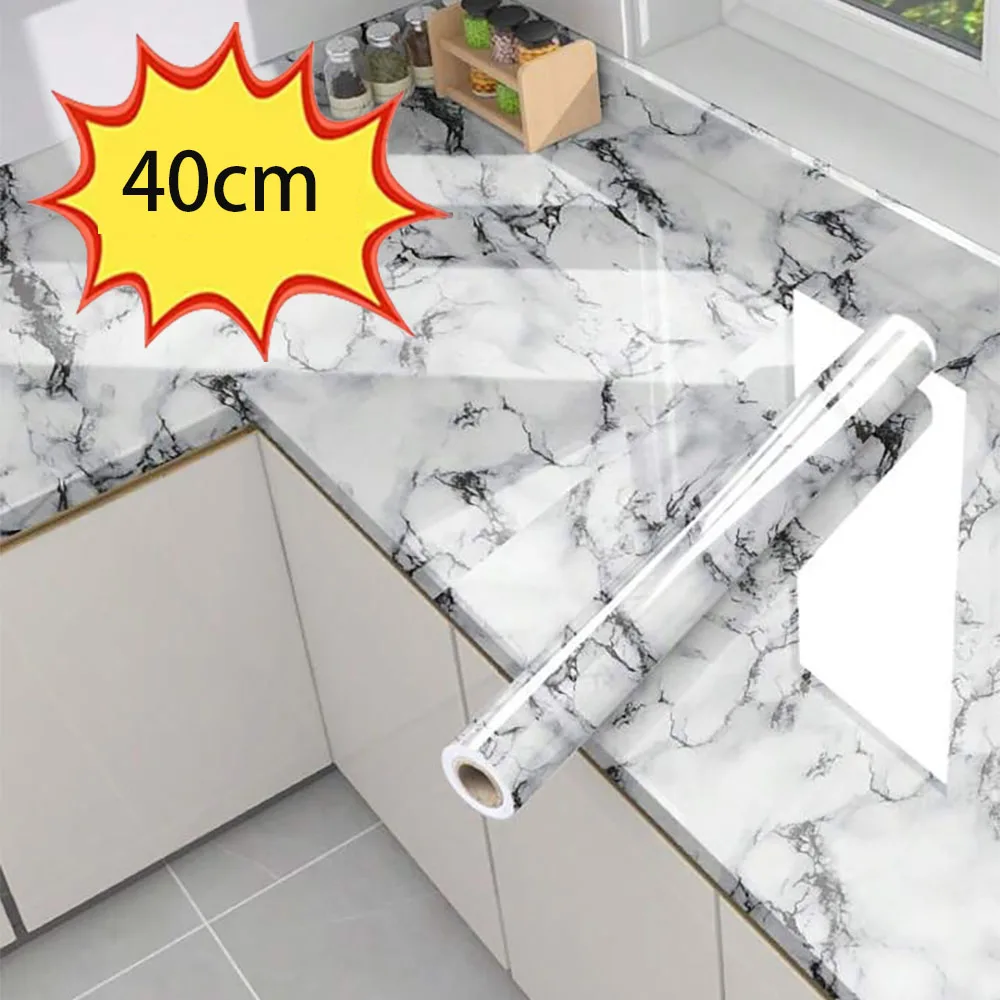 Dekorative wasserdichte und feuchtigkeitsbeständige Folie, 40 cm, Marmor, selbstklebende Tapete, Wandaufkleber, Küchenschrank, Badezimmer Image