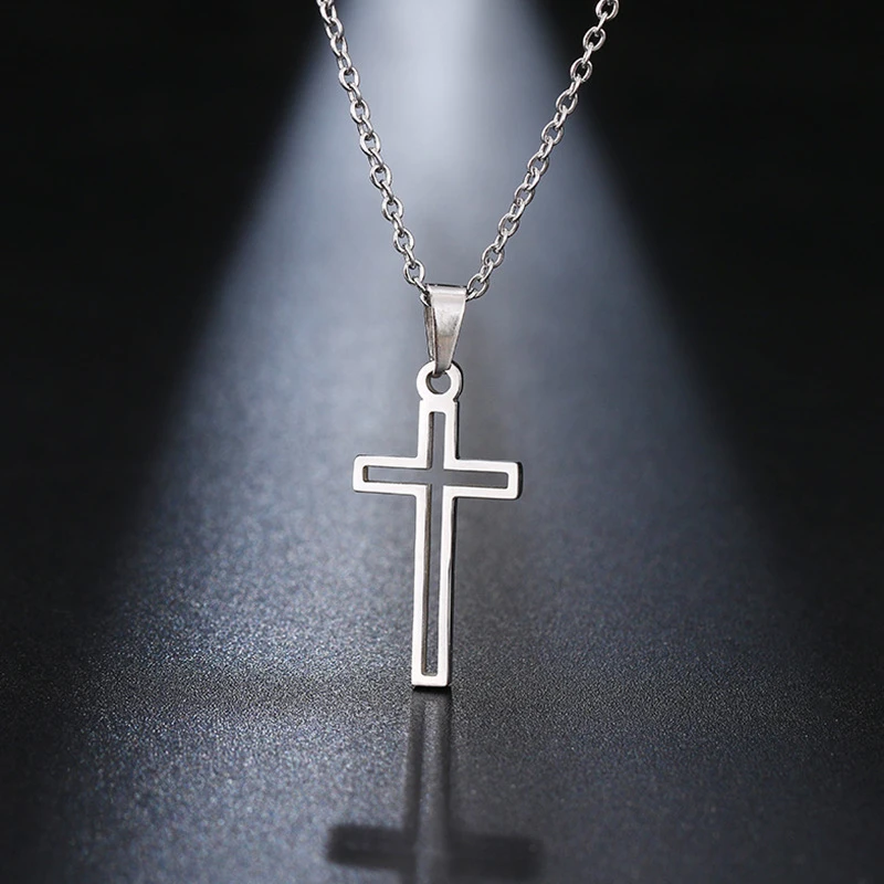 Punk Hohl Kreuz Anhänger Halskette Für Männer Charme Edelstahl Kreuz Anhänger Kette Halskette Religiöser Glaube Gebet Schmuck Image