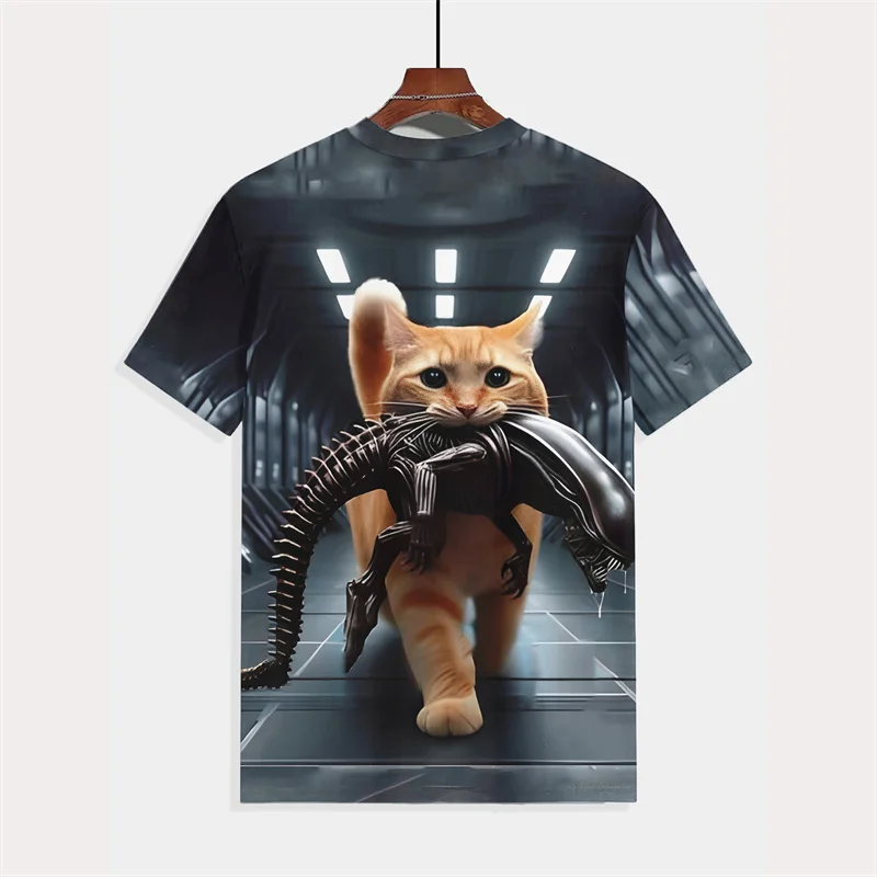 Funny Cat Graphic Tshirt For Men 3d Printed Animal Round Neck Short Sleeved Tee Shirt Kids Summer Casual Streetwear T-shirt