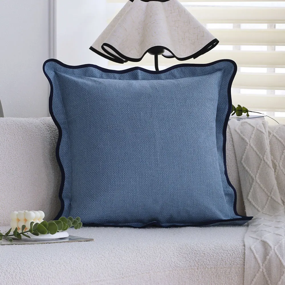 Rüschenkissenbezug 45x45 Nordischer Stil Wohnzimmer Sofa Blauer Kissenbezug Home Decor Funda Cojin Atmungsaktiver Kissenbezug Image