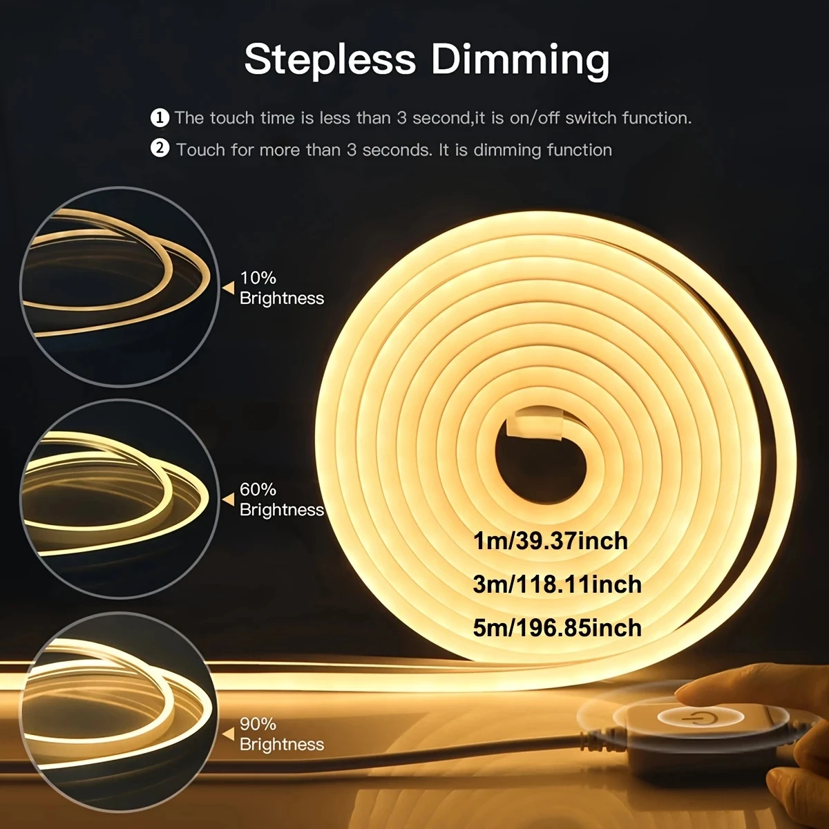 LED-Neonstreifenlichter, USB-Touch-/Gesteuerung, dimmbare Lichter, Lampenband, flexible Schrankbeleuchtung für Heimdekoration, TV-Hintergrundbeleuchtung