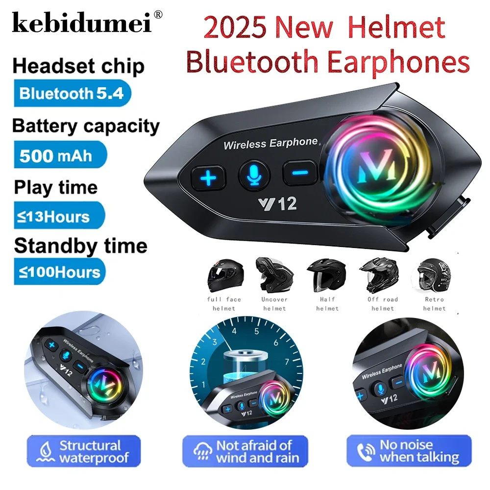 Y12 Dual Mic Motorrad Helm Headset Drahtlose Freisprechen Telefon Kit Wasserdichte MP3 Musik Player Lautsprecher FM Radio Kopfhörer Image
