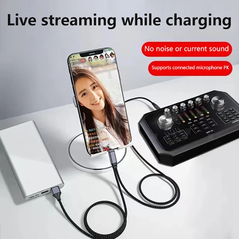 3 in1 Typ-C zu USB otg lebenden Soundkarten kabel Schnelllade-Powerbank-Adapter für Blitz für Symbol für iPhone-Anschluss Image