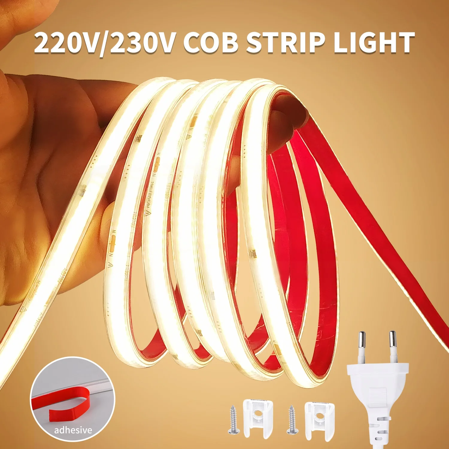 Striscia LED COB 220V 296 LED/m Nastro LED flessibile impermeabile ad alta luminosità per illuminazione esterna cucina camera 230V