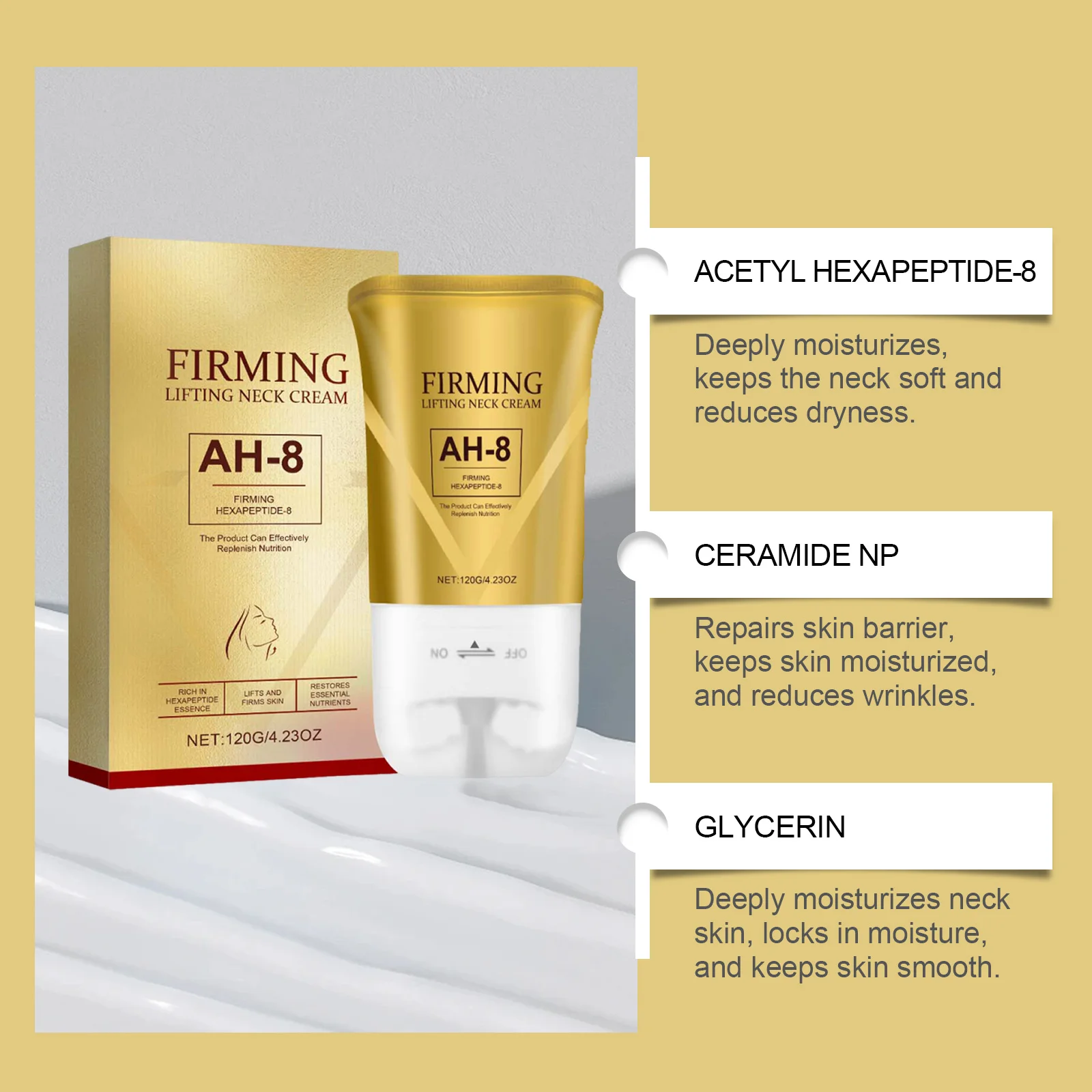 Ah-8 Straffende Halscreme mit Rollen, enthält Hexapeptid, feuchtigkeitsspendend, straffend, hebend, schlaffe Haut, Faltenreparatur, Halslotion Image