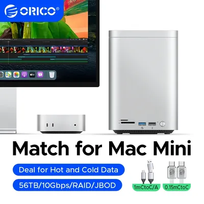 ORICO MiniTower Mac Mini M4 Dock M.2 SSD 3.5 inch Hard Drive Enclosure Type C Docking Station Desktop Hybrid Storage System DAS