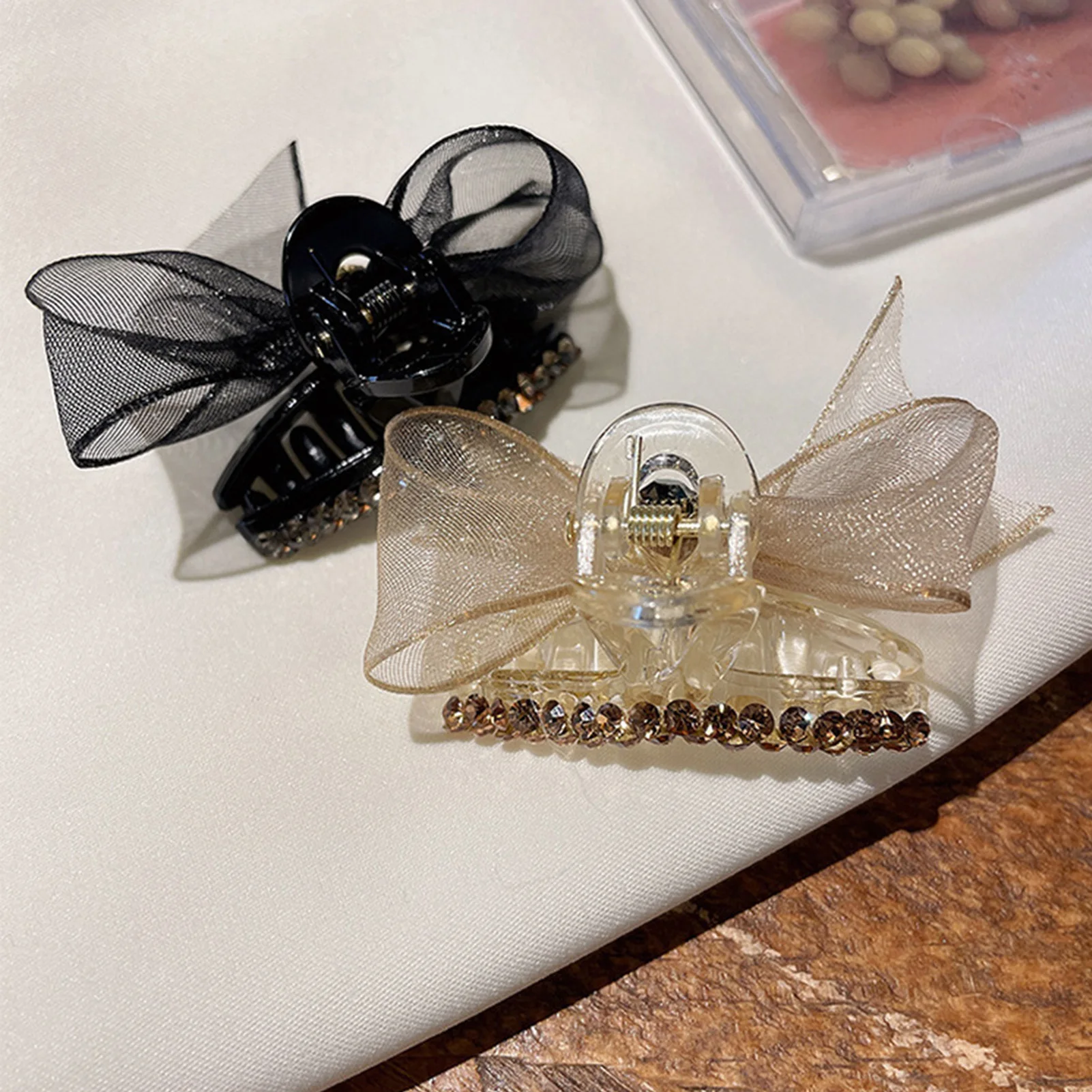 Sweety Bowknot Haar Klaue Für Frauen Koreanischen Stil Gaze Bogen Haar Clip Mädchen Trendy Strass Haarnadel Schmuck Haar Zubehör Image