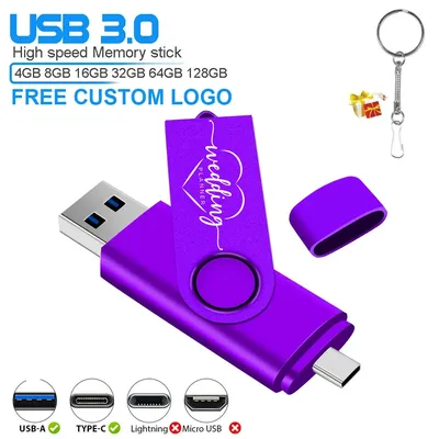 Buntes drehbares USB 3.0-Flash-Laufwerk, 128 GB, Typ C, 2-in-1-Stick, 64 GB, kostenloser individueller Logo-Speicherstick, 32 GB, Hochgeschwindigkeits-U-Disk, 16 GB Image