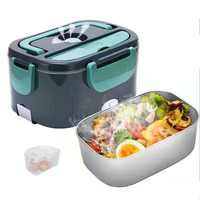 Boîte à déjeuner électrique, boîte à déjeuner chauffée 60W, chauffe-aliments électrique en acier inoxydable de 1,5 l, chauffe-aliments Portable de voyage/travail 12/24/220V