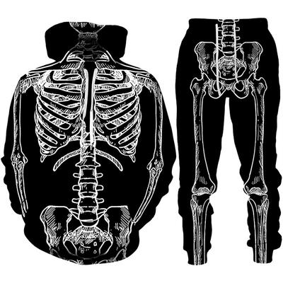Halloween Skull Skeleton Outfits Hoodie Jogger Pants Print 3D Front Pocket Graphic For Couple's Men's Women's Adults' Halloween Carnival Masquerade 3D Print Vacation Halloween
