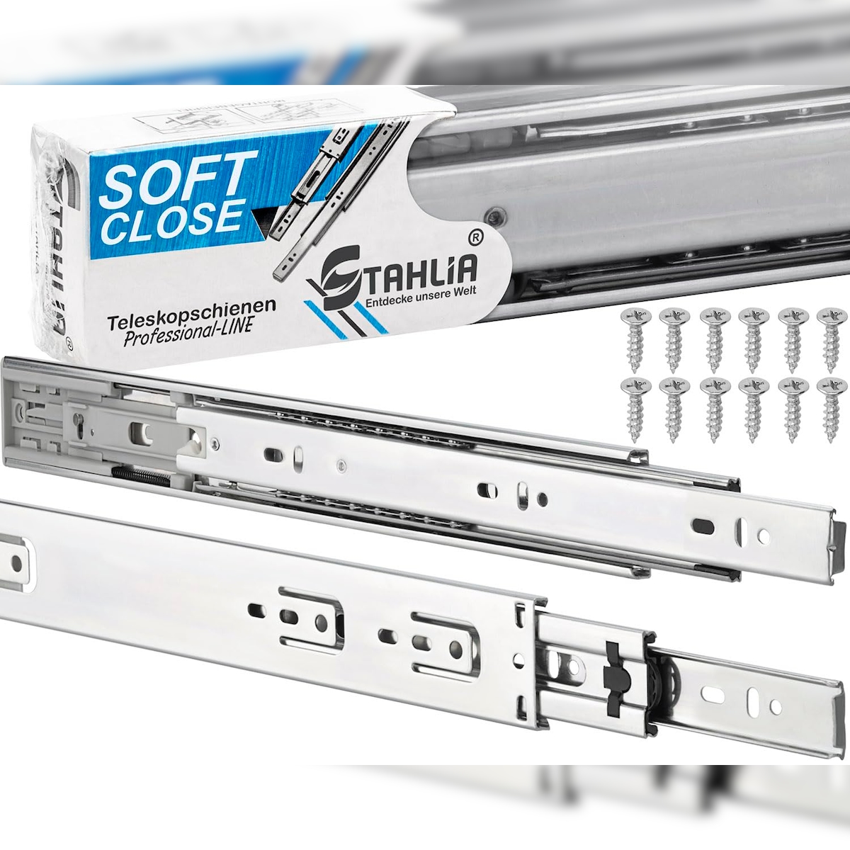 ID Dinkel Schubladenschienen 4 STÜCK VOLLAUSZUG mit Selbsteinzug 400mm Softclosing Rollenauszug Image