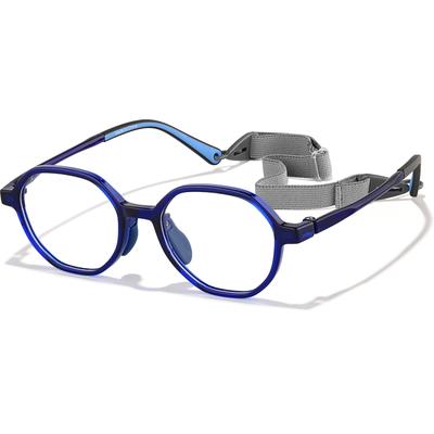 Zenni Kids Geometric Glasses w/ Strap Blue Plastic Full Rim Frame