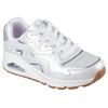Sneaker SKECHERS "UNO GEN1", Kinder, Gr. 31, silber (weiß, silberfarben), Lederimitat, glänzend, sportlich, Schuhe, Schnürschuh mit Memory Foam, Größenschablone zum Download