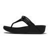 Zehentrenner FITFLOP "LULU GLITZ BOW", Damen, Gr. 37, schwarz, Leder, Glitzer, modisch, Schuhe, Slides, Badeschuh mit Glitter