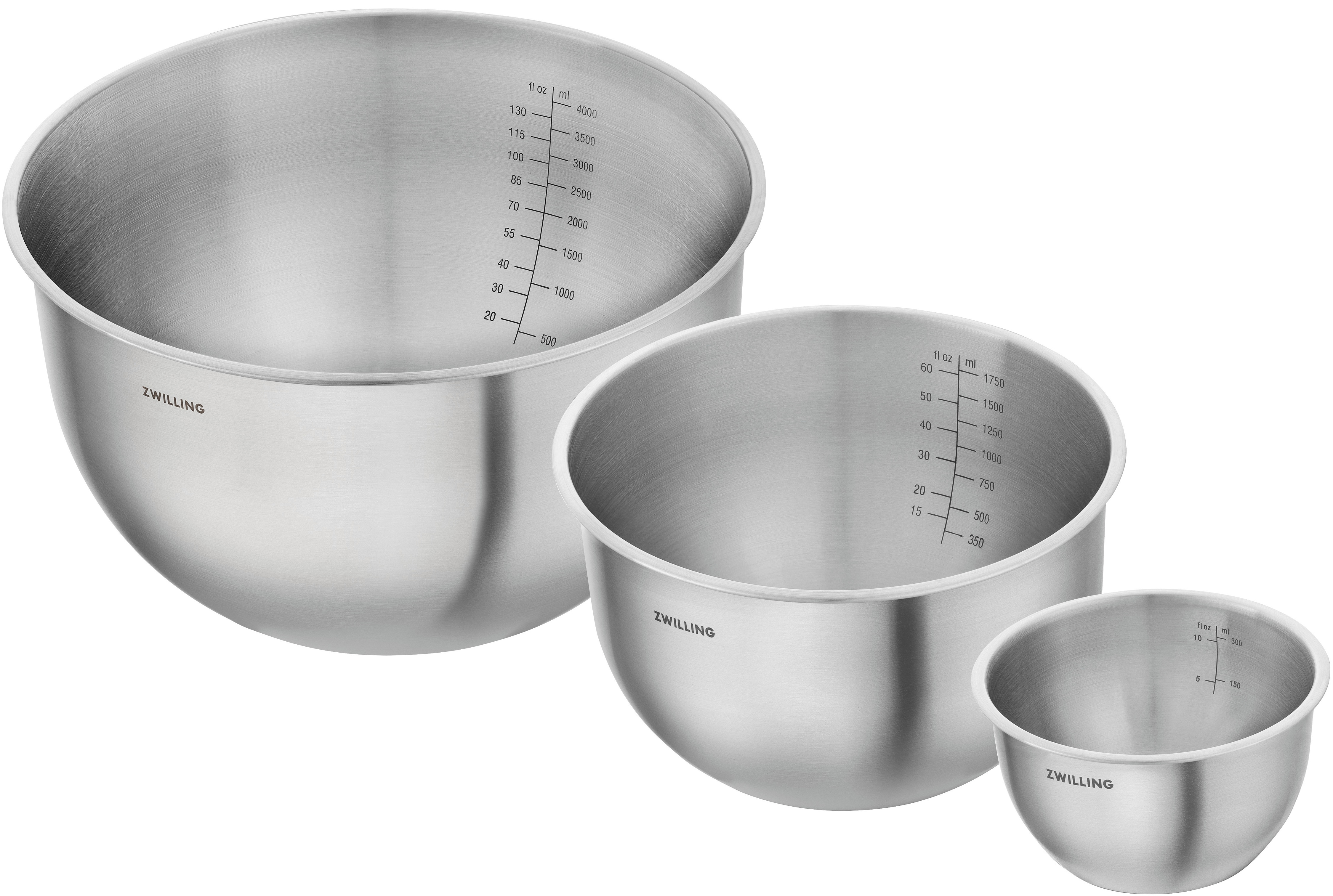 Schüssel ZWILLING "Fresh &Save BOWLS", silberfarben, B:24 H:14,2cm L:24 Ø:24cm, Edelstahl, Schüsseln, Schüssel-Set aus Edelstahl, stapelbar, 3-tlg, S/M/L