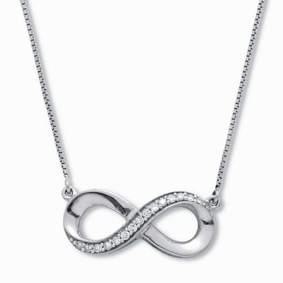 Women's .09 TCW Diamond Sterling Silver Infinity Pendant and Chain 18 Inches by PalmBeach Jewelry in White (Size ONE SIZE)